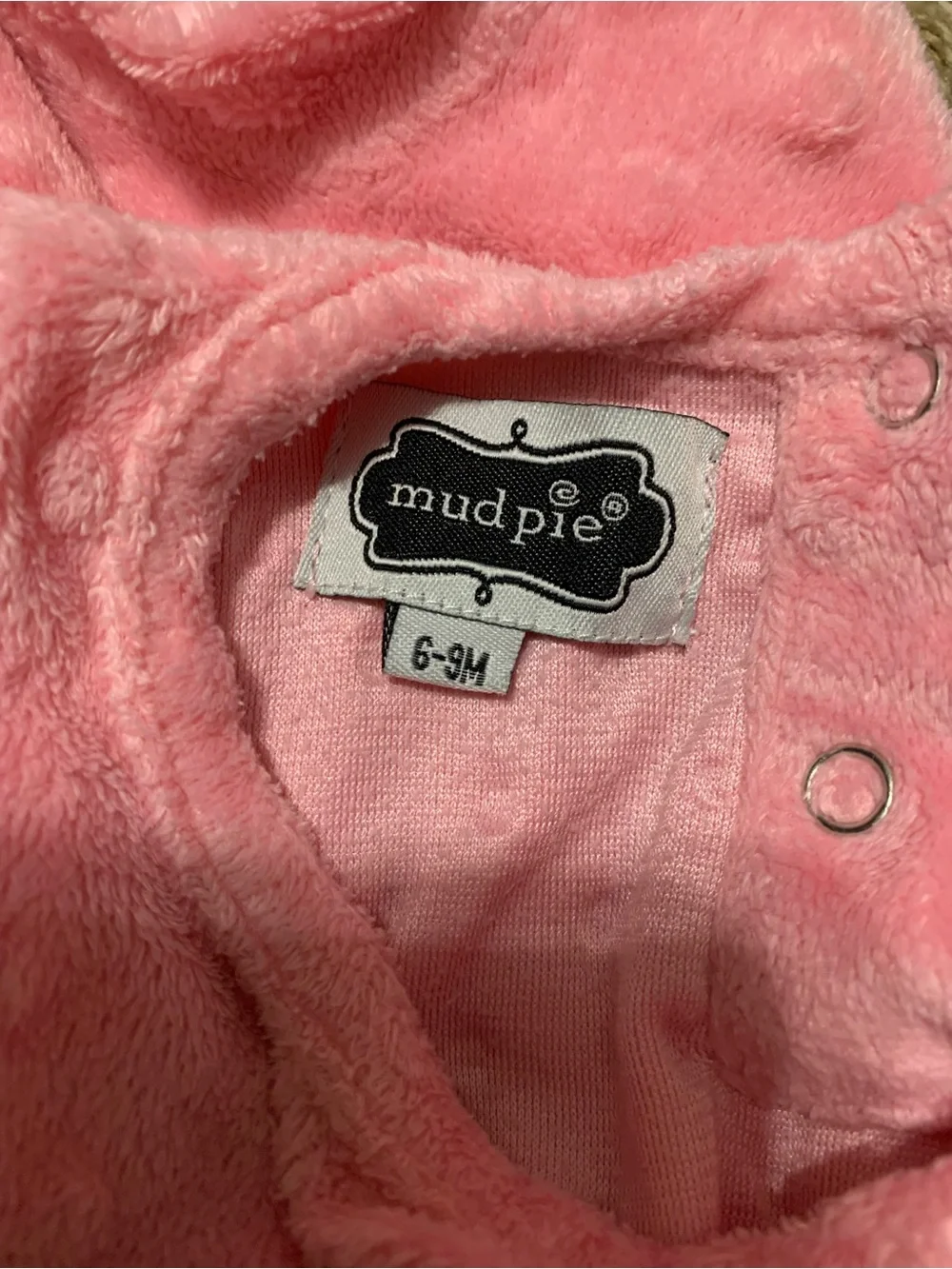 Mud Pie Pink Plush One-Piece with Blue Bird Appliqué